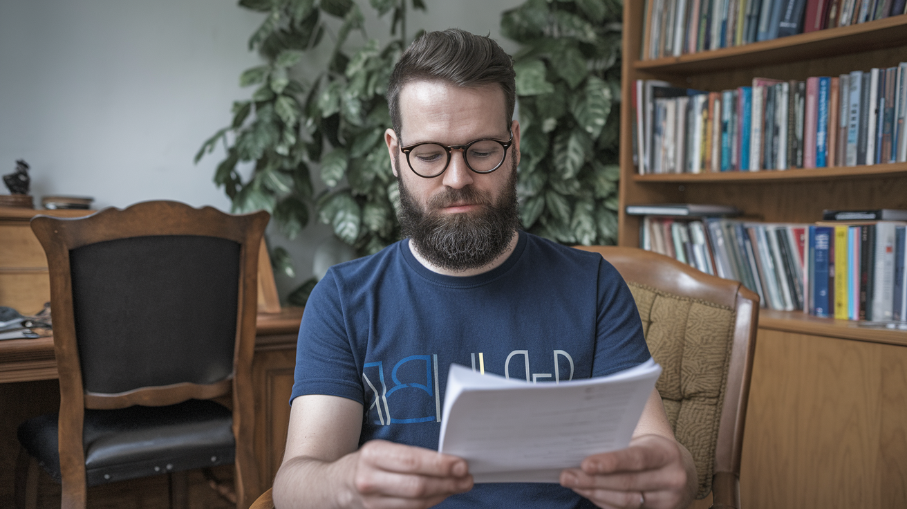 hombre corrigiendo el texto de un post. Longitud Ideal de un Post de Blog en 2025