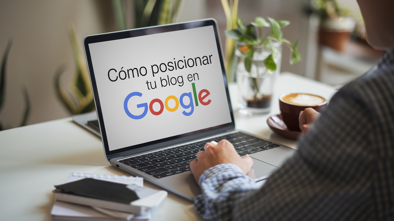 foto de laptop con las palabras como posicionar tu blog en google