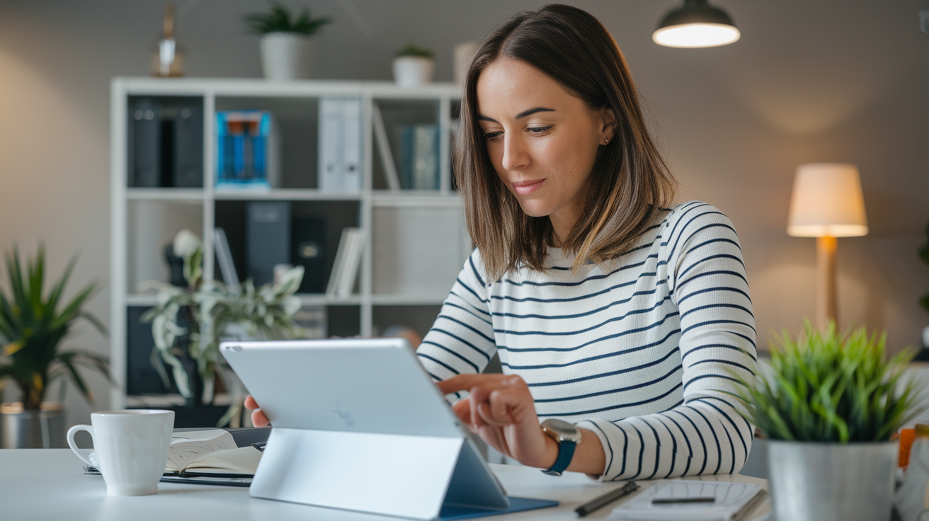 una mujer sentada en una computadora leyendo ¿Por Qué Deberías Empezar a Vender Productos Digitales